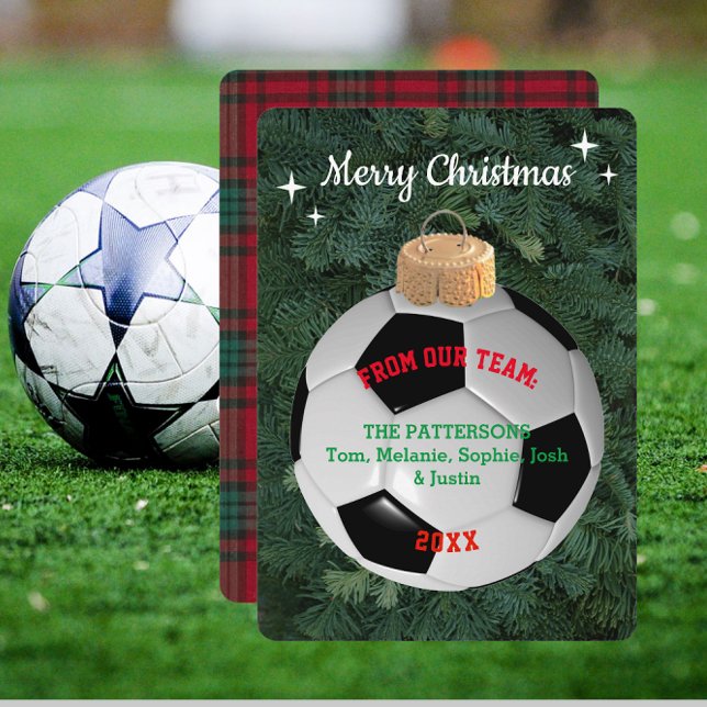 Soccer Fan Personalised Ornament Christmas Card (Creator Uploaded)