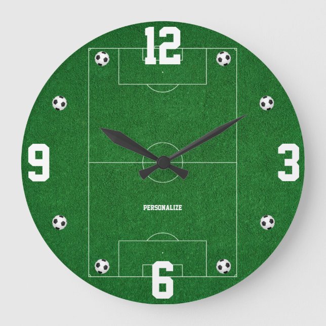 Soccer Field Design Sports Fan Home Decor Large Clock (Front)
