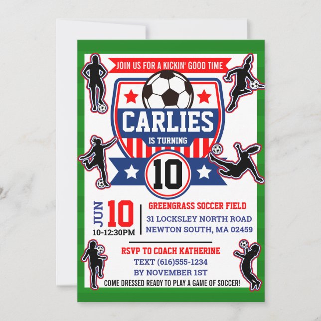 Soccer Field Football Girls Birthday Party Invitation (Front)