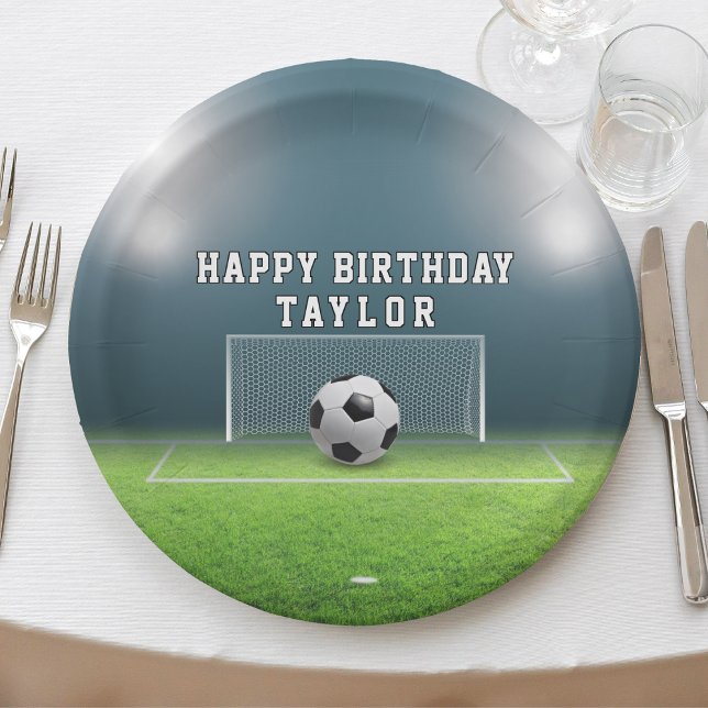 Soccer Field Football Sports Happy Birthday Paper Plate (Soccer Field Football Sports Happy Birthday Paper Plates)