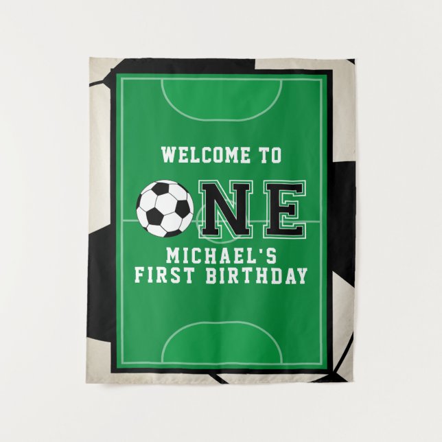 Soccer First Birthday Backdrop Tapestry (Front)