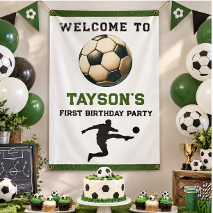 Soccer First Year Down 1st Birthday Banner