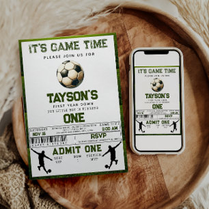 Soccer First Year Down 1st Birthday Invitation
