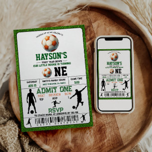 Soccer First Year Down 1st Birthday Party Invitation