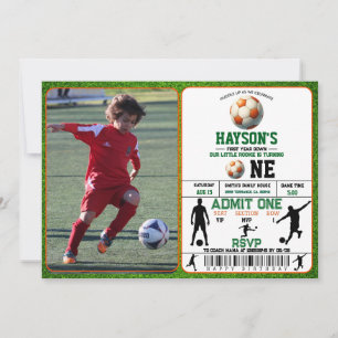 Soccer First Year Down 1st Birthday Party Invitation