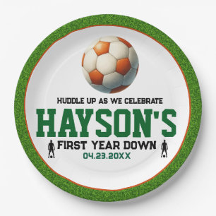 Soccer First Year Down 1st Birthday Party Paper Plate