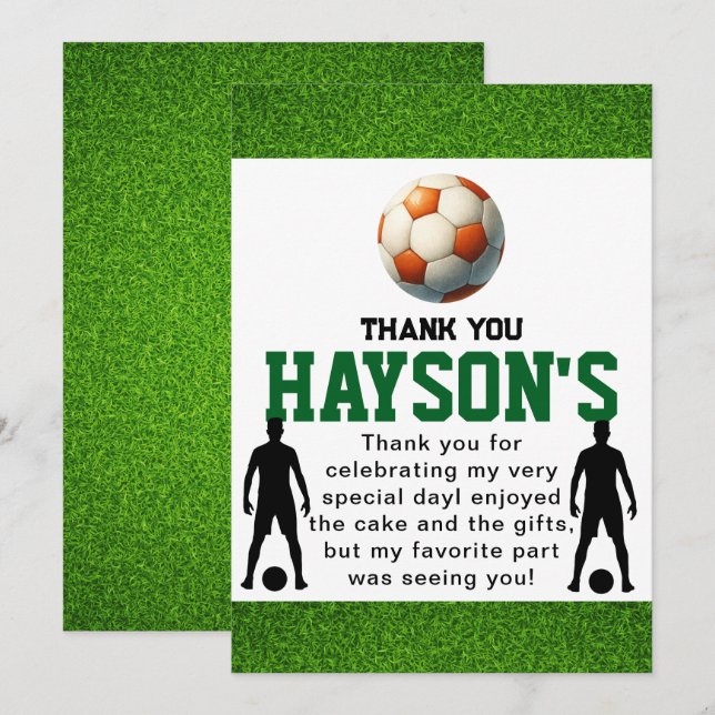 Soccer First Year Down 1st Birthday Party Thank You Card (Front/Back)