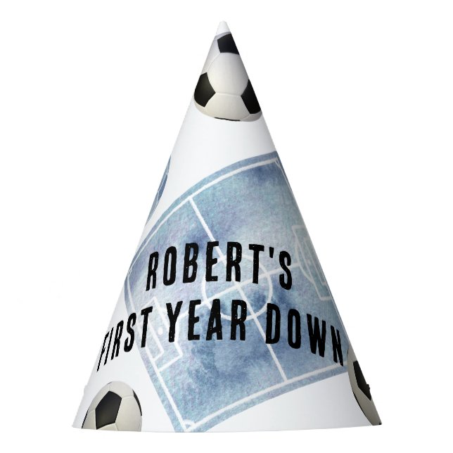 Soccer First Year Down Birthday Party Hat (Front)