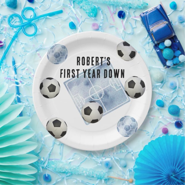 Soccer First Year Down Birthday Party Paper Plate (Party)