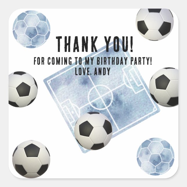 Soccer First Year Down Birthday Party Square Sticker (Front)