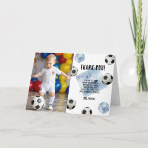 Soccer First Year Down Birthday Thank you Card