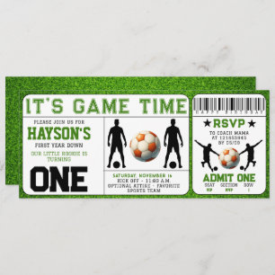 soccer First Year Down Ticket 1st Birthday  Invitation