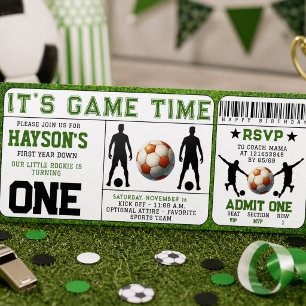soccer First Year Down Ticket 1st Birthday  Invitation