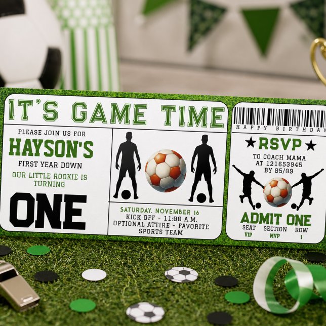 soccer First Year Down Ticket 1st Birthday  Invitation (soccer First Year Down Ticket 1st Birthday Invitation)
