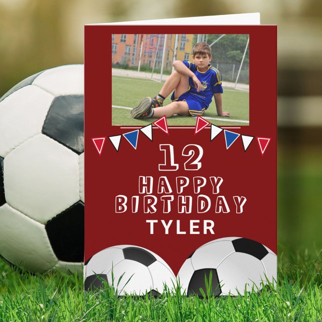 Soccer Football Ball Bunting Flags Photo Birthday Card (Creator Uploaded)