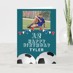Soccer Football Ball Bunting Flags Photo Birthday Card