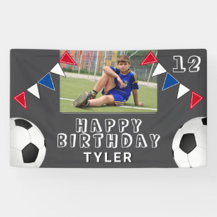 Soccer Football Ball Flags Photo Birthday Banner
