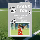 Soccer Football Ball Grey Sports Coach  Thank You Card<br><div class="desc">Soccer Football Ball Grey Sports Thank you Coach Card. Soccer thank you coach card with photo, thank you text, coach name, team name, year, your name and soccer balls. Photo thank you card - add your photo to the template. Personalise the card with names and your text. Great thank you...</div>
