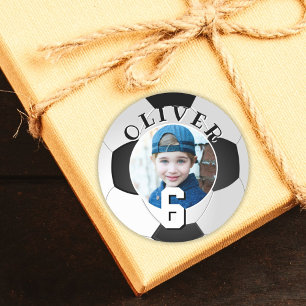 Soccer Football Ball Kids Birthday Age Photo Classic Round Sticker