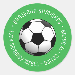 Soccer Football Ball on Green Custom Text Classic Round Sticker