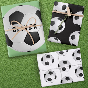 Soccer Football Ball Pattern Kids Name Birthday Wrapping Paper Sheet