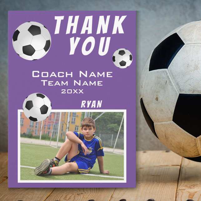 Soccer Football Ball Purple Sports Coach Thank You Card (Creator Uploaded)