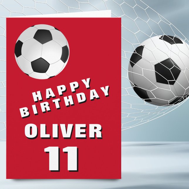 Soccer Football Ball Red Boy Happy Birthday Card (Creator Uploaded)