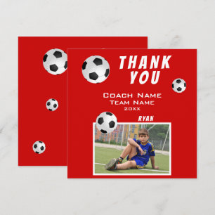 Soccer Football Ball Red Sports Coach  Thank You Card