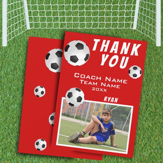 Soccer Football Ball Red Sports Coach  Thank You Card (Creator Uploaded)