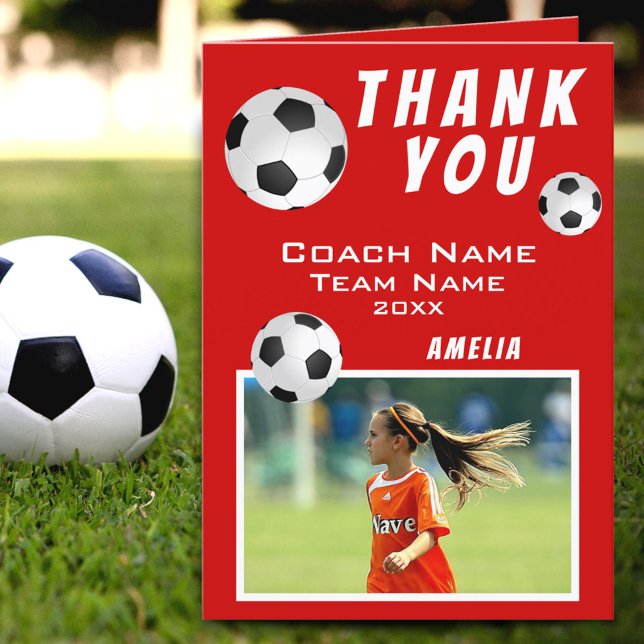 Soccer Football Ball Red Sports Coach  Thank You Card (Creator Uploaded)