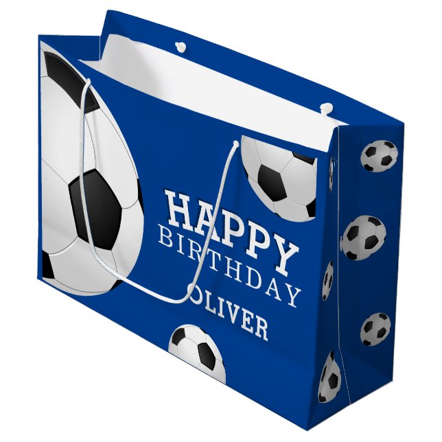 Soccer Football Ball Sports Happy Birthday Name Large Gift Bag (Front Angled)