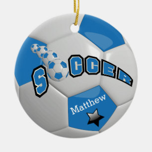 Soccer Football Ball Star Player   Blue Ceramic Ornament