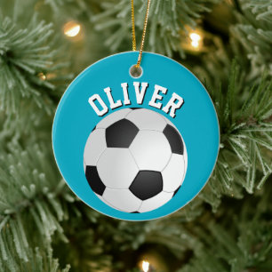 Soccer Football Balls Kids Name Christmas  Ceramic Ornament