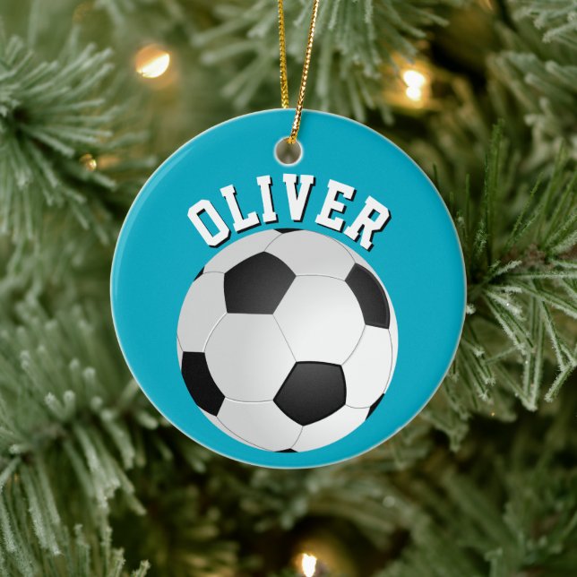 Soccer Football Balls Kids Name Christmas  Ceramic Ornament (Tree)