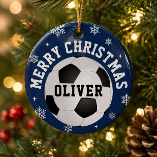 Soccer Football Balls Kids Name Christmas Ceramic Ornament
