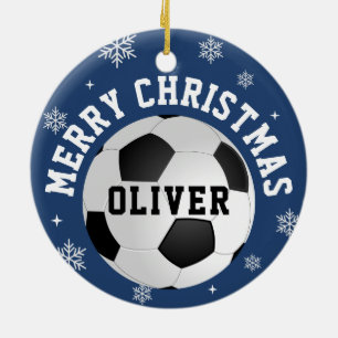 Soccer Football Balls Kids Name Christmas  Ceramic Ornament