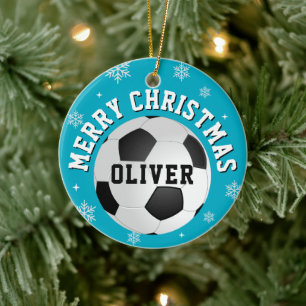 Soccer Football Balls Kids Name Christmas  Ceramic Ornament