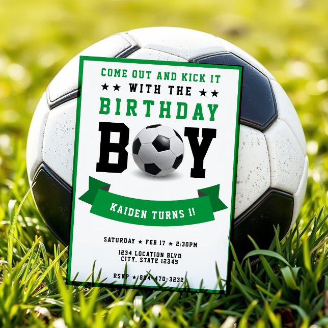Soccer Football Bday Boy 1st Birthday Party Invitation (Creator Uploaded)