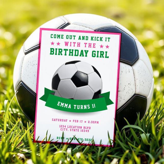 Soccer Football Bday Girl 1st Birthday Party Invitation (Creator Uploaded)