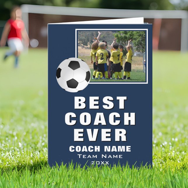 Soccer Football Best Coach Ever Team Photo Thank You Card (Creator Uploaded)