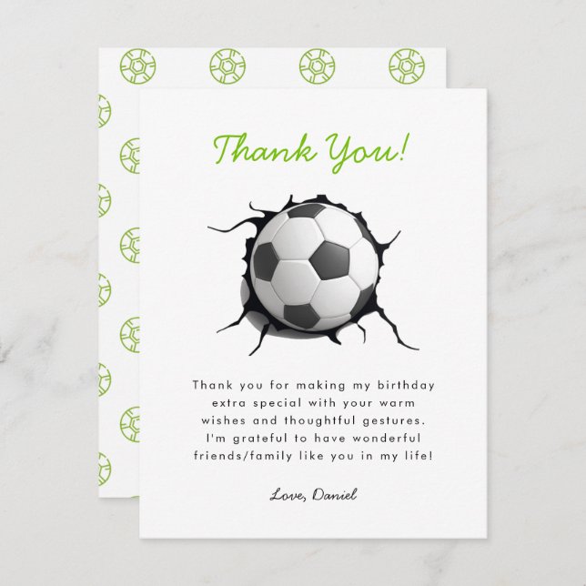 Soccer Football Birthday Thank You Card (Front/Back)