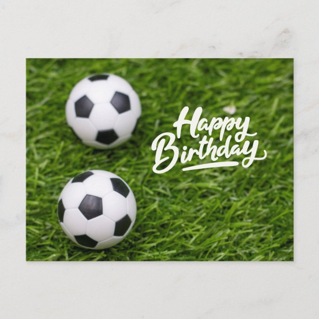 Soccer Football  Birthday with ball on green grass Postcard (Front)