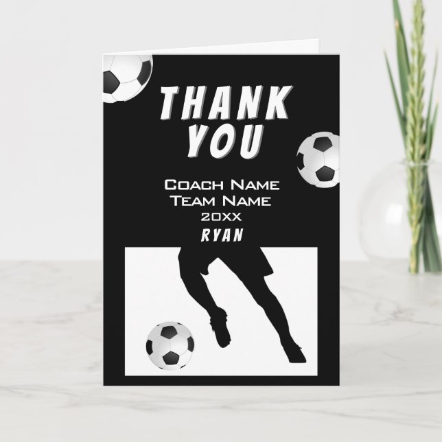 Soccer Football Black Thank you Coach Card (Front)