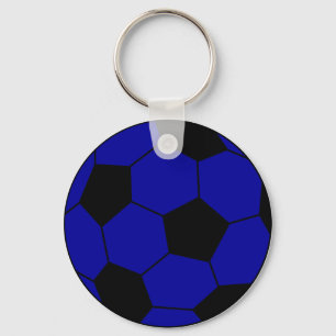 Soccer football blue and black key ring