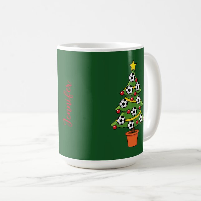 Soccer Football Christmas Tree | Add your Name Coffee Mug (Front Right)