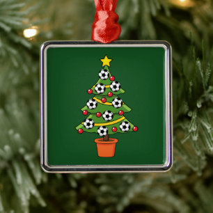 Soccer Football Christmas Tree Metal Ornament
