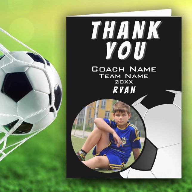 Soccer Football Coach Soccer Ball Photo Thank You Card (Creator Uploaded)