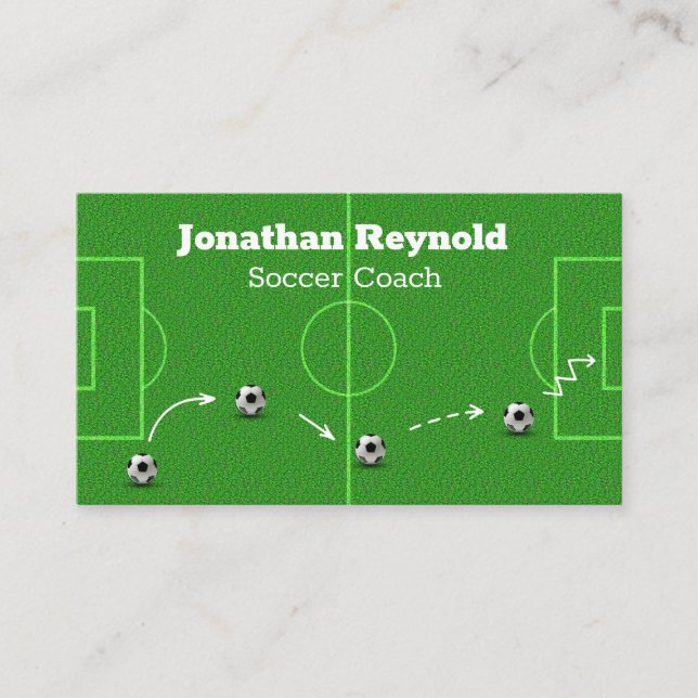 Soccer Football Field Ball Game Plan Coach Business Card (Front)