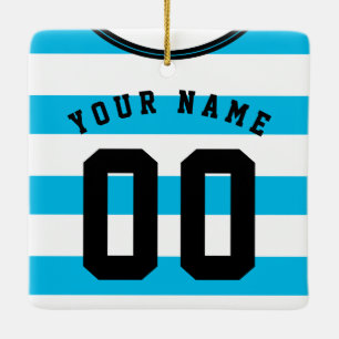 Soccer Football Jersey Template Ornament, Blue Ceramic Tree Decoration
