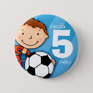 Soccer/football name and age 5 button / badge